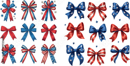 bow ribbon, colours bow, uk, flag ,american, independence, festive, symbol, clip art,stylish, red, trendy set