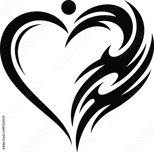 Abstract Heart Shape with Human Figure Vector in Elegant Swirl Style for Love, Care, Health, Charity, and Relationship Logo Design
