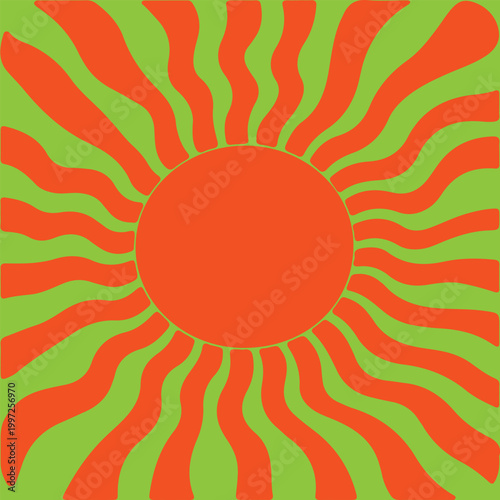 sunbrust Abstract circuses, stripe background design. Stripes sunburst in retro pop art style. Stripes sunburst rotating motion.Radiating Stripes in Orange and green.