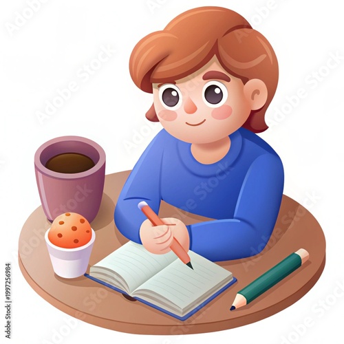 Writing notes on desk daily routine illustration