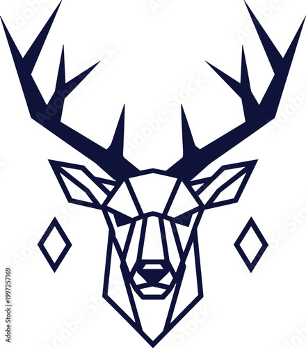 Geometric Deer Head Vector Illustration with Antlers in Minimal Line Style for Logo Design, Branding, Emblems, and Modern Wildlife Graphics
