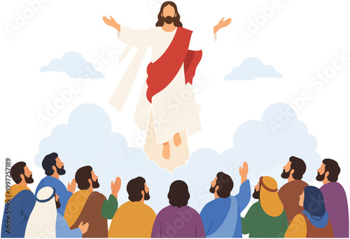 Jesus Ascension to Heaven Flat Vector Design, illustration, and transparent picture