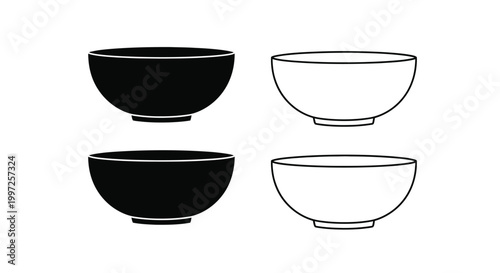 set of bowl silhouettes in black and white