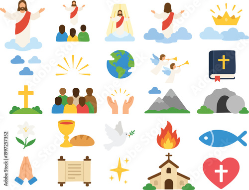 Εκτύπωση καμβά Christian Religious Icon Set Flat Vector Collection, illustration, and clip art