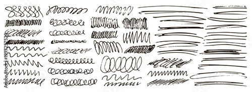 Pen Pencil Scribble Scratch Font Texture with Random Squiggle Circle Tangle. Messy Hand Drawn Line Pattern Set. Tangled Curve and Irregular Shape. Dirty Noise Texture Background. Chaotic Line Art.