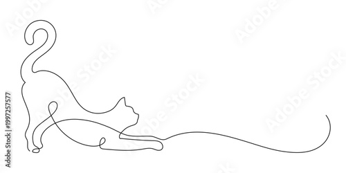 Cat. Continuous line drawing. Frame border.