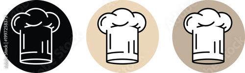 Chef Hat Icon Set in Outline and Solid Style for Cooking, Restaurant Branding, Culinary Design, and Food Service Graphic Elements