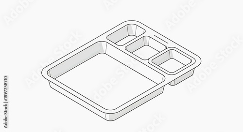 Detailed illustration of a divided tray with compartments, showcasing storage, organization, and design.