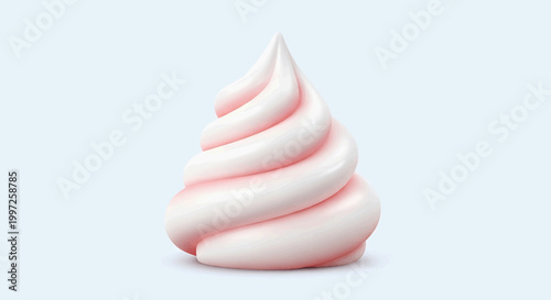 A swirl of cream-colored frosting or makeup product sits on a light blue surface.