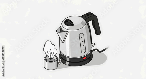 Electric kettle pours hot water into a cup on a table indoors