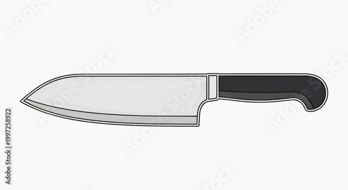 A chef's knife lies on a clean surface in a kitchen environment.