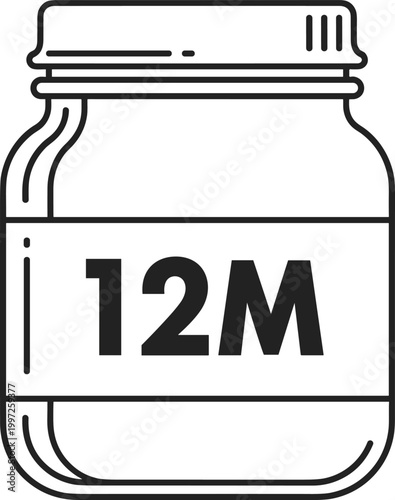 12M Cosmetic Jar Icon in Outline Style for Skincare Packaging, Expiry Period Symbol, Beauty Products, and Personal Care Label Design