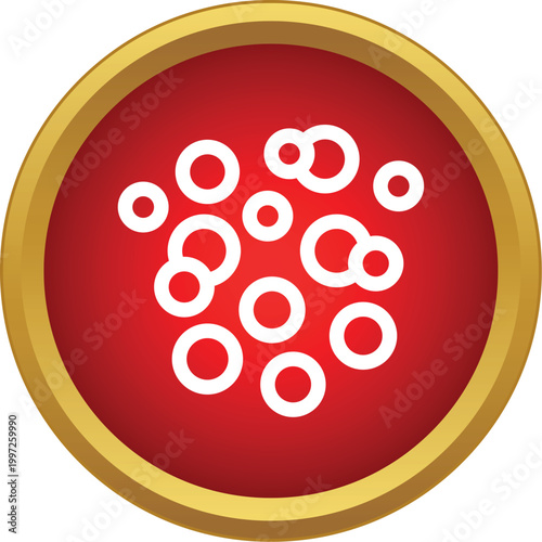 Red blood cells circulating inside a golden framed icon, symbolizing health and biology