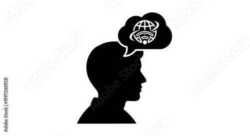 Black silhouette of a thinking person.