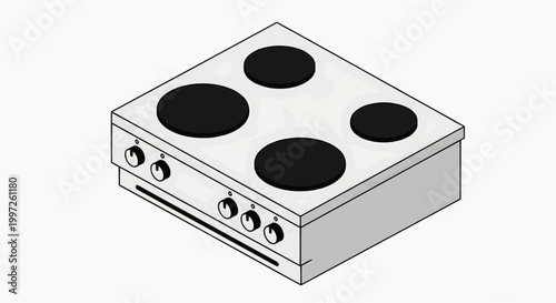 Household Electric Stove Cooktop with Four Burners and Control Knobs on a White Background