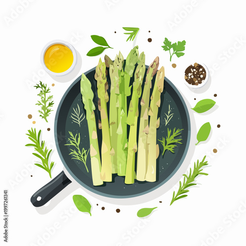 Spargelpfanne mit Frühlingsgemüse und Kräutern
