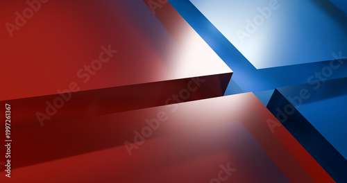 3d render abstract red and blue square glass background