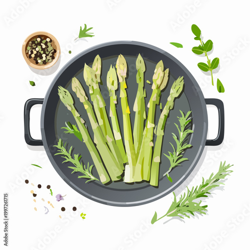 Spargelpfanne mit Frühlingsgemüse und Kräutern