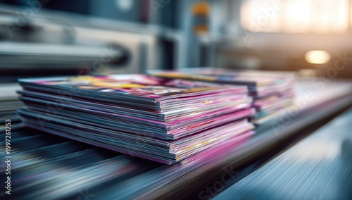 Stack of Printed Materials on a Production Line.