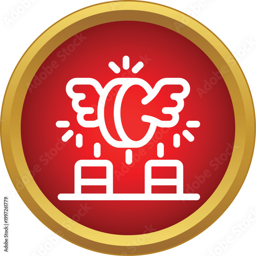 Flying coin with wings icon illustrating financial risk and losing money value