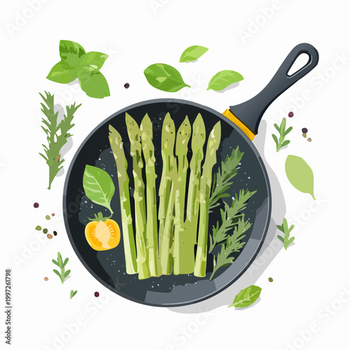 Spargelpfanne mit Frühlingsgemüse und Kräutern