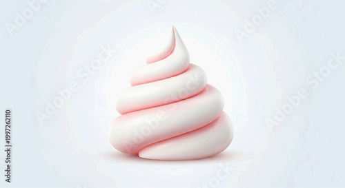 A swirl of pink cream makes a decorative element on a clean surface in a studio.