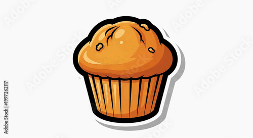 A delicious orange muffin is displayed on a table indoors.