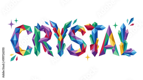 Vibrant crystal formations shine with colorful sparkles and stars in a lively display.