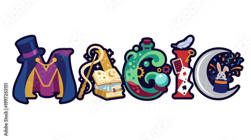 Magical illustration of mystical creatures and objects in a whimsical scene