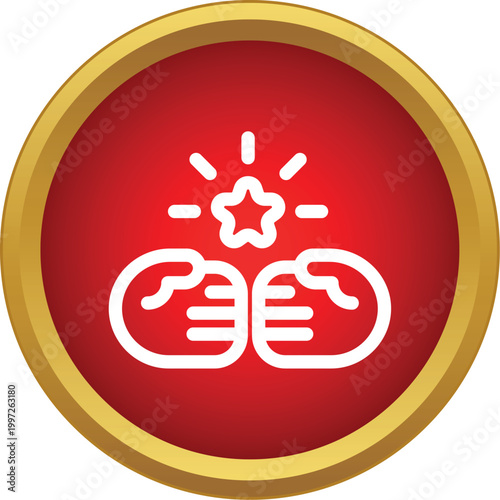 Fists bumping together with a star icon on a red and gold circle background