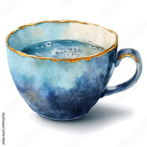 Watercolor Cup vector, artistic painting style, high-resolution illustration on a pure white background.