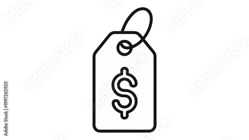 Black line icon of price tag with dollar sign