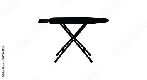 A stark black silhouette of an ironing board against a plain white background silhouette