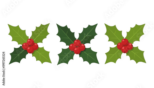 Holly Berry Garland Vector Illustration, Isolated Transparent Background for Christmas Holiday Design and Seasonal Decoration