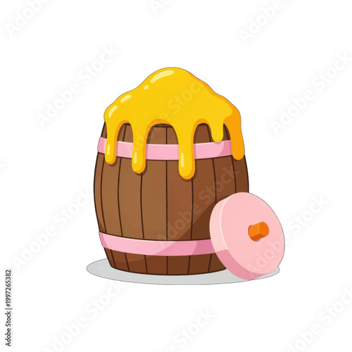 Honey Dripping From Wooden Barrel Icon, Isolated Vector Illustration with Transparent Background for Food and Beverage Design