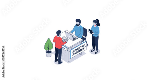 People Voting in Election with Ballot Box and Commitment.