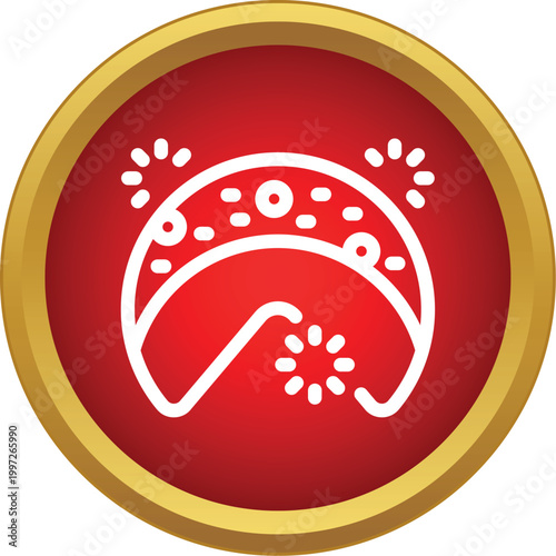 Fortune cookie vector icon in a red and gold circle