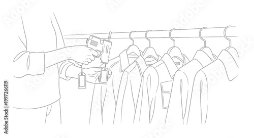 Person Using a Heat Gun on Clothing Rack in a Shop.