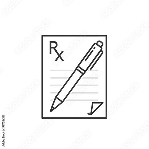Medical prescription with pen drawing on white background, healthcare concept.