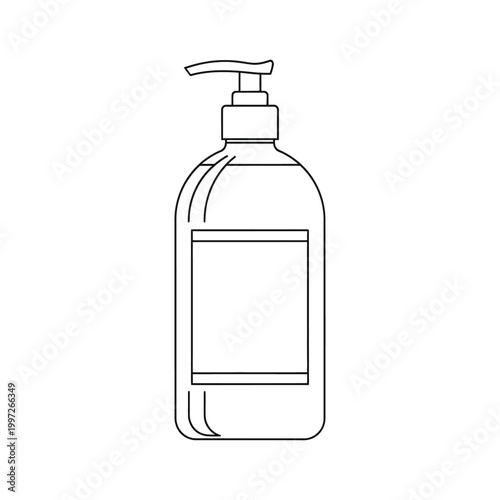 Outline illustration of a hand soap dispenser with a blank label for text.