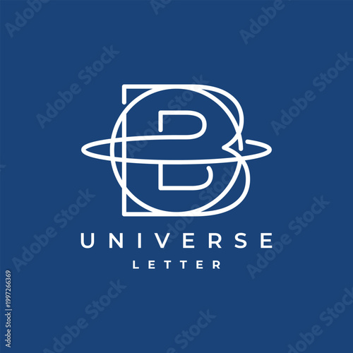 Modern Letter B Universe Logo Design with Orbit Rings and Planet Sphere for Aerospace or Tech Start up Brand Identity