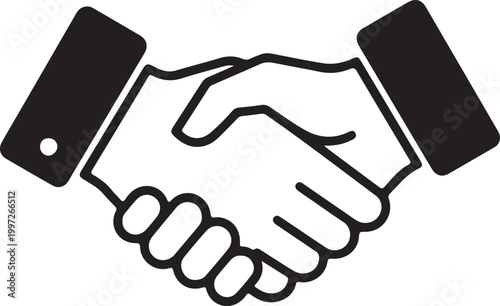 Monochrome handshake gesture, black and white palm and fingers, business agreement symbol
