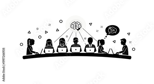 People sitting at a long table.