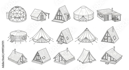 Collection of Hand Drawn Ancient Structures and Buildings.