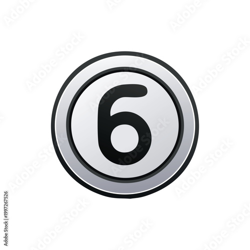 A simple, clean, and modern graphic icon featuring the number six inside a circular metallic frame.