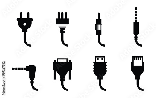 Photos Electric Plug Icon Set – Power Cable, Electricity & Energy Symbol Vector Collect
