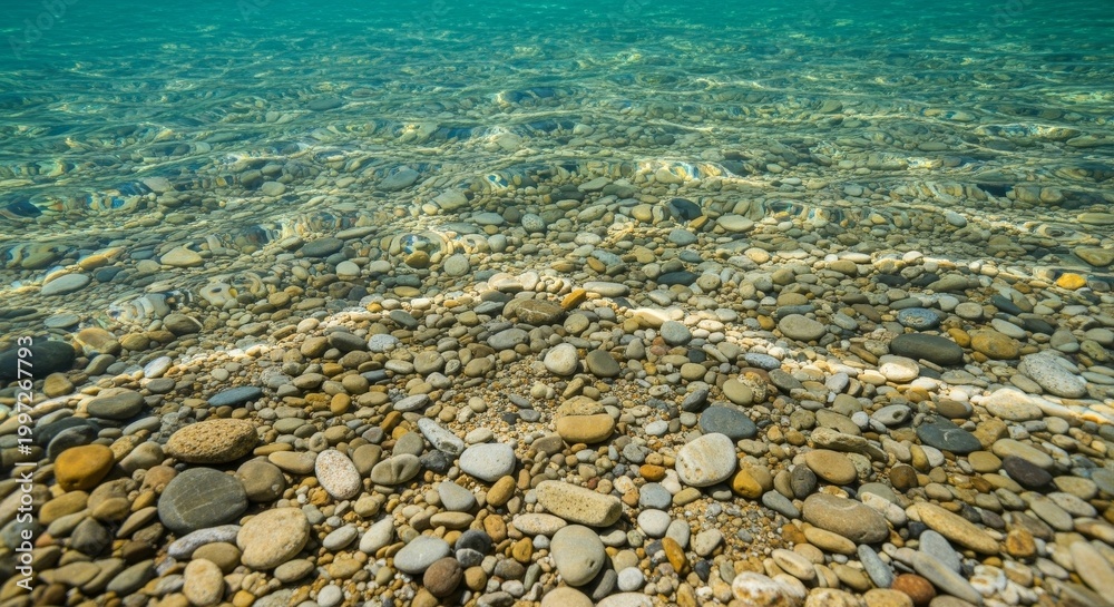 Obraz premium Clear Shallow Turquoise Water Over Smooth Pebble Beach