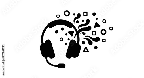 Headset with colorful abstract shapes around.