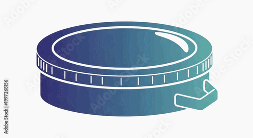 Abstract digital illustration of a blue lens cap with a textured rim and a protrusion for easy grip, representing photography and camera accessories