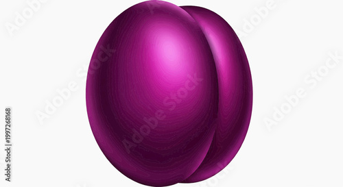 Vibrant purple orb with a subtle split, representing a stylized fruit or abstract shape on a white background